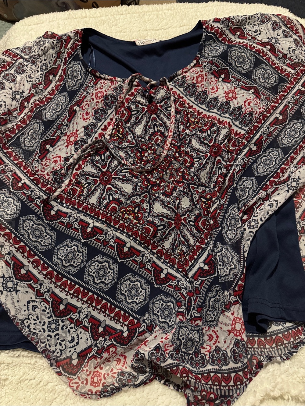 Westport Navy, Red and White Patterned Short Sleeve Tee